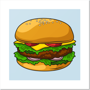 Hamburger cartoon illustration Posters and Art